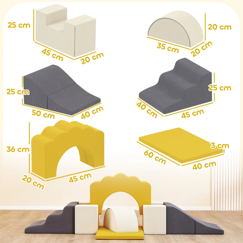 AIYAPLAY Parcours motricité bébé blocs mousse éducatifs modulable 7 pièces avec housse lavable en velours sécurité renforcé jaune(m-3)