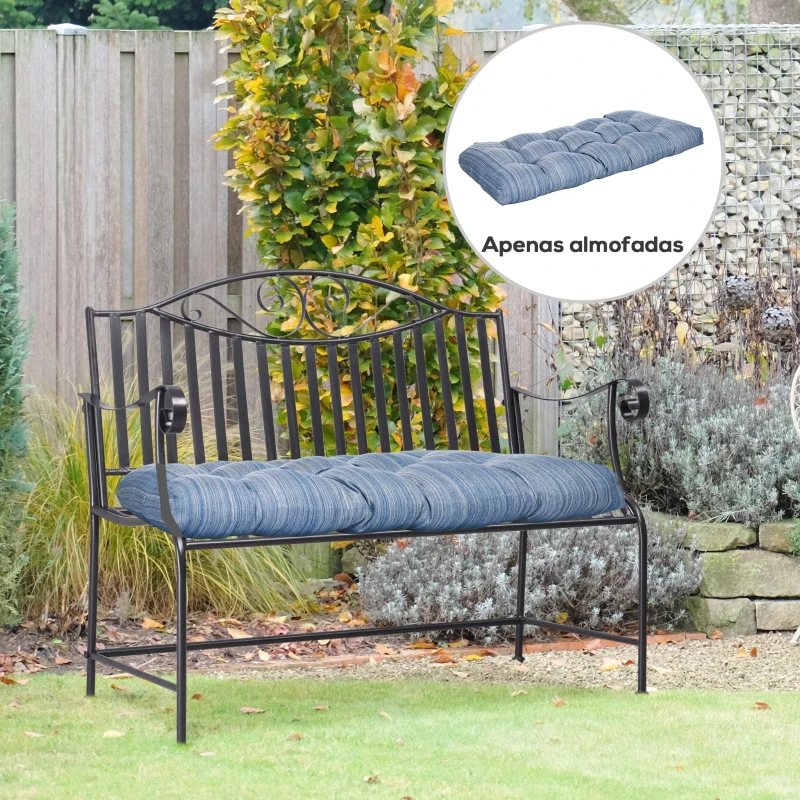 Outsunny Almofada para Bancos de 2 Lugares Almofada Retangular para Interiores e Exteriores Lavável 110x48x8cm Azul