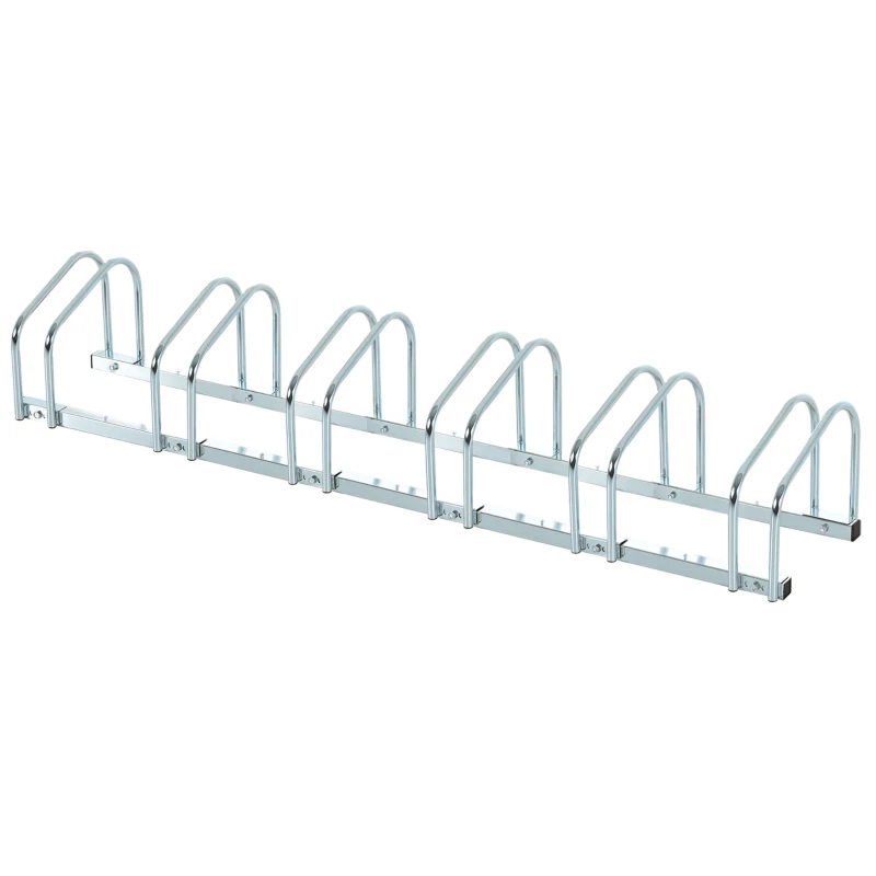 HOMCOM Aparcamiento para 6 Bicicletas Soporte de Acero para Aparcar Bicicletas en el Suelo o Pared 179x33x27 cm Plata