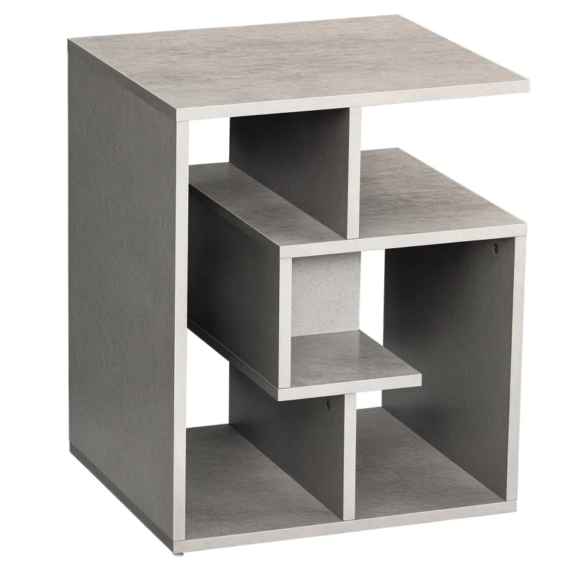 HOMCOM Side Table, 3 Tier End Table with Open Storage Shelves for Living Room, Bedroom, Cement Colour