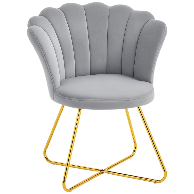 HOMCOM Velvet-Feel Lotus Petal Accent Chair - Grey