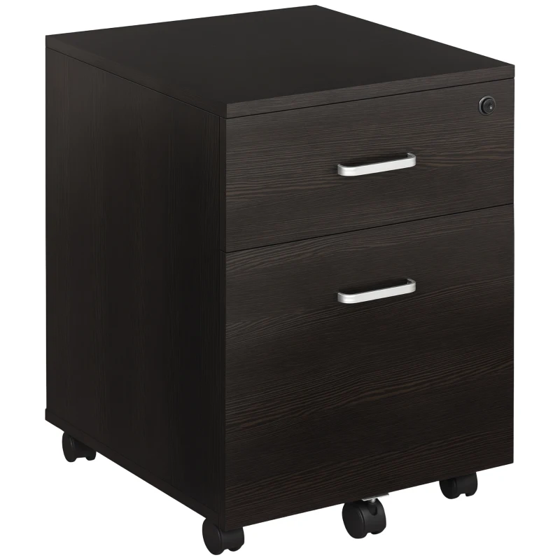 Vinsetto 2-Drawer Locking Office Filing Cabinet w/ 5 Wheels Rolling Storage Hanging A4 Cupboard Home Organisation Black Wood Grain