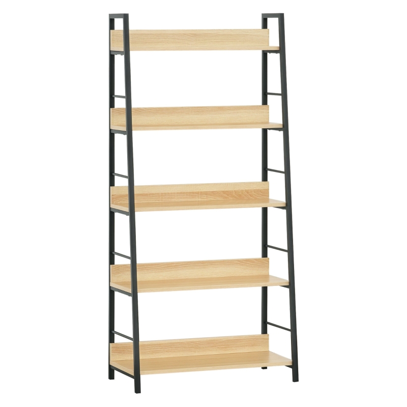 Étagère Industrielle 5 Niveaux - Bibliothèque En Fer Et Bois - Rangement Salon - 165 Cm