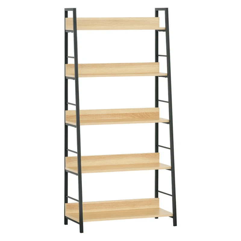 HOMCOM Étagère bibliothèque Style Industriel incliné 5 Niveaux 70L x 35l x 150H cm Coloris chêne Clair Noir