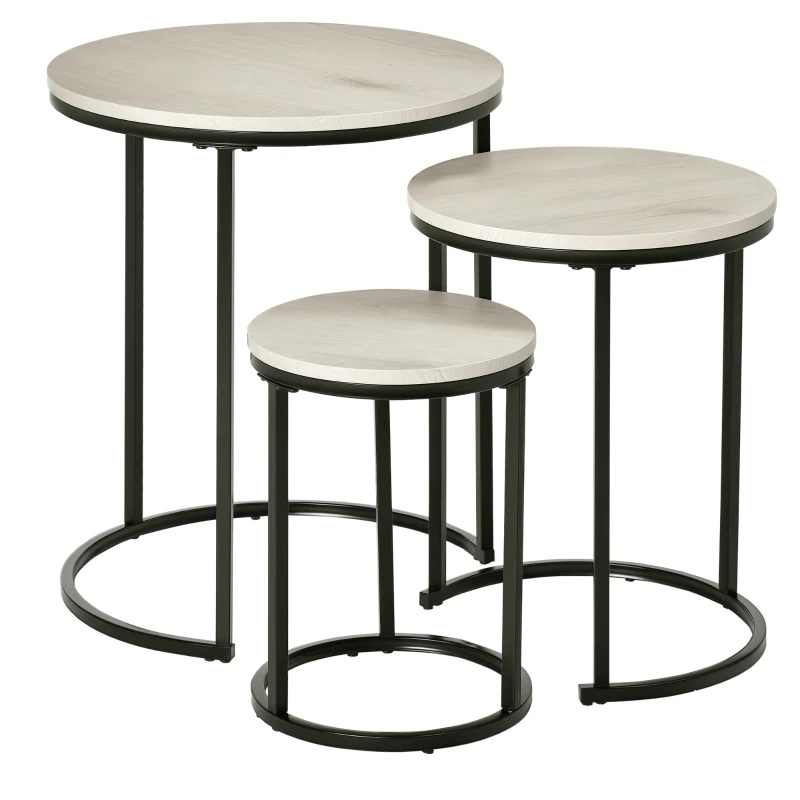 HOMCOM Beistelltische 3er Set Satztisch stapelbar Couchtisch Sofatisch Kaffeetisch 3 Größen Industrial Design Metall Schwarz+Grau