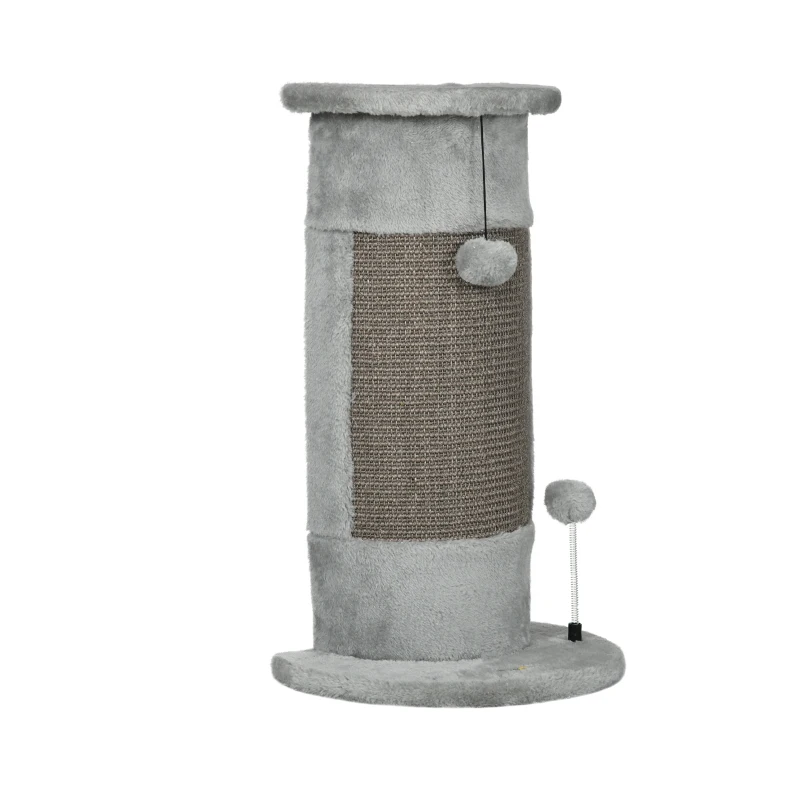 PawHut Griffoir pour chats, 58 cm poteau griffoir chat coussin en sisal naturel boule suspendu et boule à ressort gris
