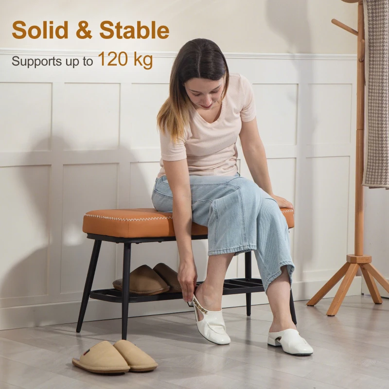 HOMCOM PU Leather Shoe Storage Bench - Brown