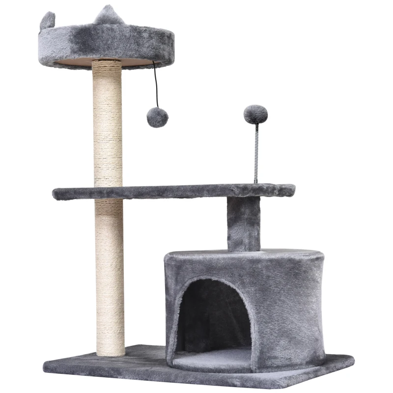 PawHut Mult Level Cat Tree for Indoor Cats with Scratching Post Bed Condo Perch, Kitten Climbing Tower, Grey
