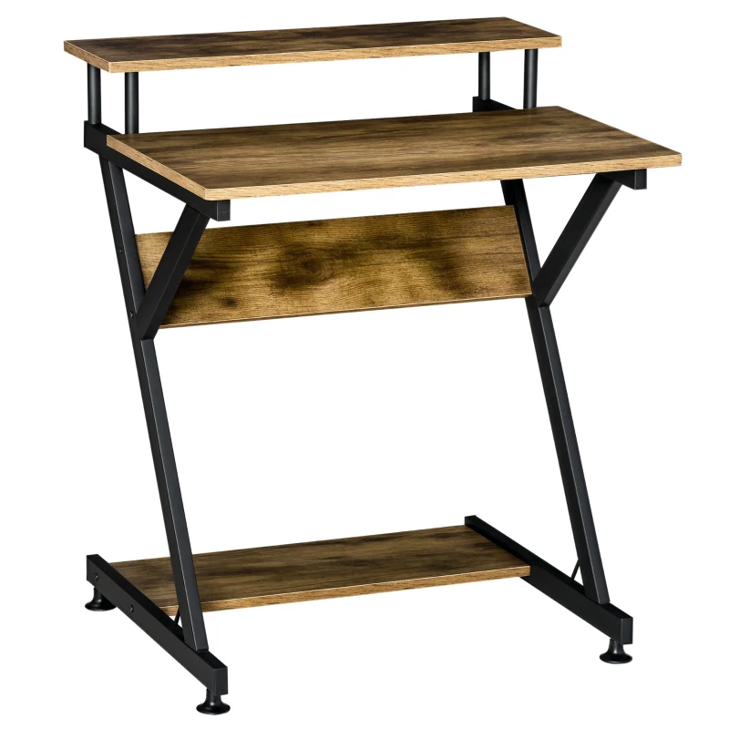 HOMCOM Industrial Computer Desk with Monitor Stand, 70 x 60cm Compact Desk for Small Spaces, Home Office Desk, Rustic Brown