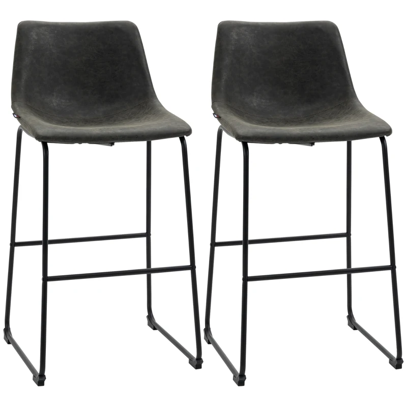 HOMCOM 2 Taburetes Altos de Cocina Tapizado en PU con Respaldo Patas de Acero y Reposapiés 47x54x99 cm Gris Oscuro