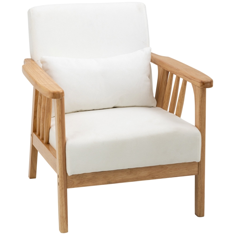 HOMCOM Sillón de Salón Tapizado en Terciopelo con Cojín y Patas de Madera de Caucho para Oficina 68x75x78 cm Crema