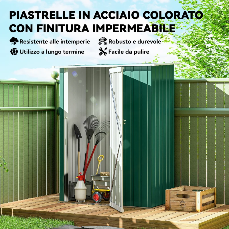 Outsunny Casetta Porta Attrezzi Capanno in Acciaio Impermeabile 142x84x189cm