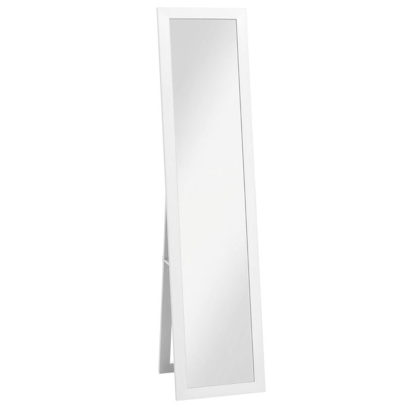 HOMCOM Oglindă cu Ramă din MDF, Picioare și Cârlige pentru Utilizare pe Podea sau pe Perete, 37x40x155 cm, Alb