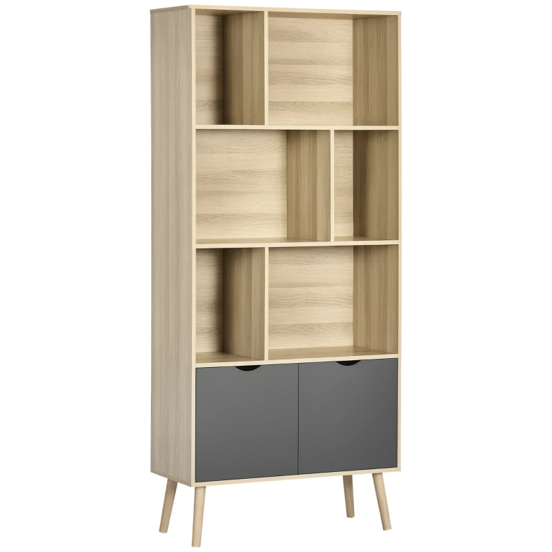 HOMCOM Bibliothèque étagère meuble de rangement placard 6 étagères dim. 80L x 35l x 180H cm naturel et gris foncé