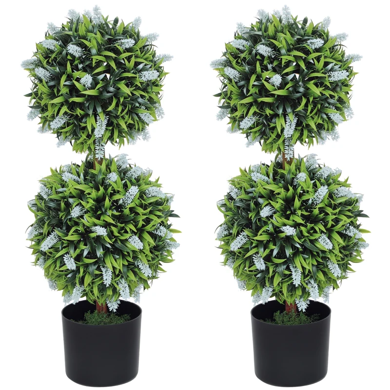 HOMCOM Set of 2 Decorative Artificial Plants Ball Trees with Lavender Flowers in Pot Fake Plants for Home Indoor Outdoor Decor, 70cm, Blue