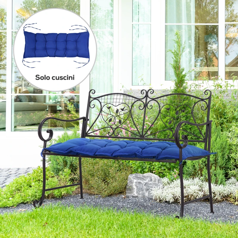 Outsunny Cuscino per Panchina da Giardino con Laccetti e Imbottitura Spessa, 100x40cm, Blu