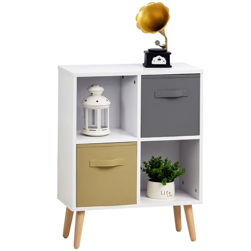 HOMCOM Freestanding 4 Cube Unit Cabinet Unit w/ 3 Fabric Drawers Handles Home Office Storage Shelves