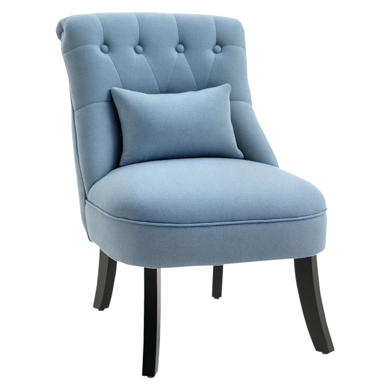 HOMCOM Fabric Single Sofa Dining Chair Tub Chair Upholstered W/ Pillow Solid Wood Leg Home Living Room Furniture Blue