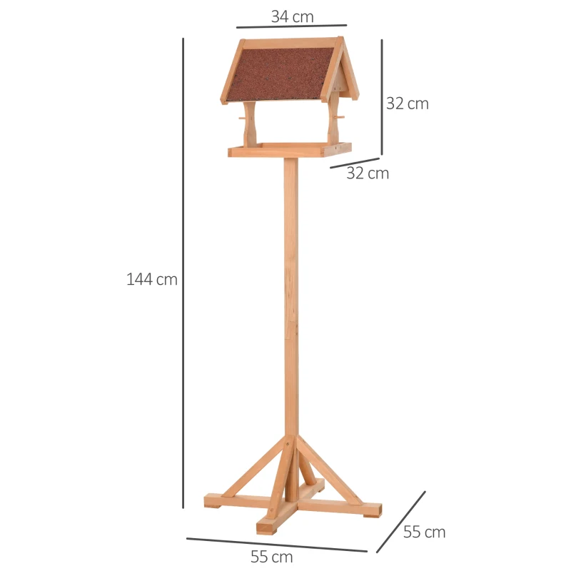 PawHut Wooden Bird Table, Bird Feeding Station Free Standing Feeder for Garden Outdoor 55 x 55 x 144cm
