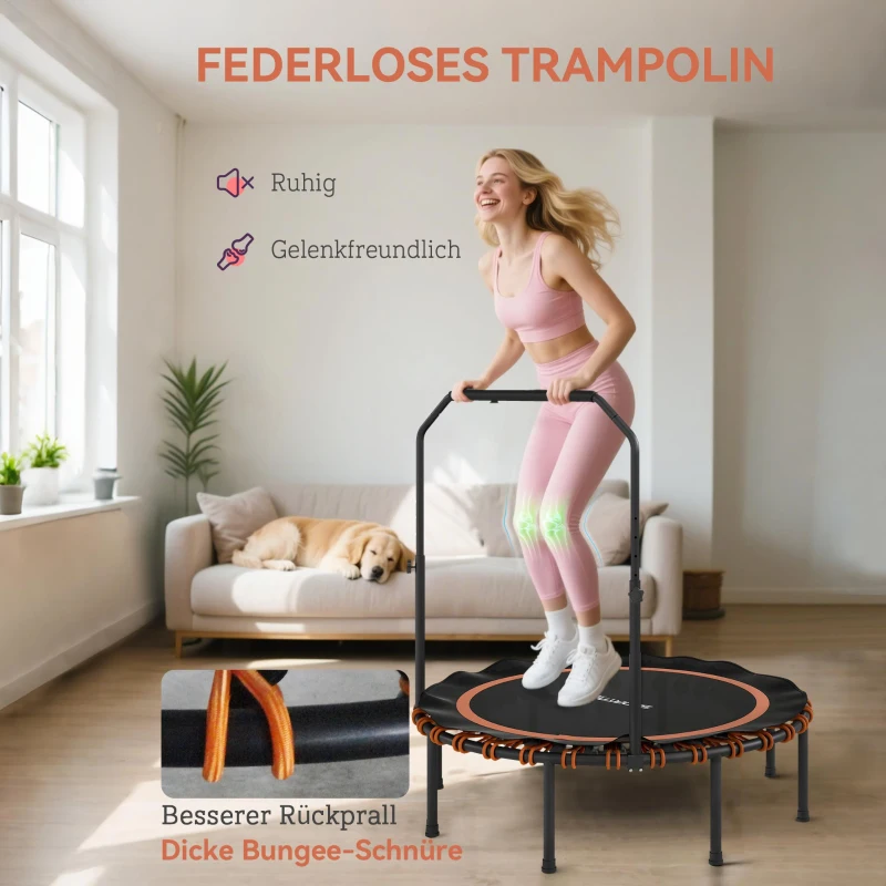SPORTNOW Fitness-Trampoline met verstelbare leuning, Sport-Trampoline voor binnen en buiten, Staal, Kunststof, Oranje