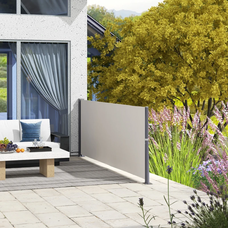 Outsunny Seitenmarkise, Seitenrollo, ausziehbar, Sichtschutz, Aluminium/Polyester, 3 x 1 m, Hellgrau