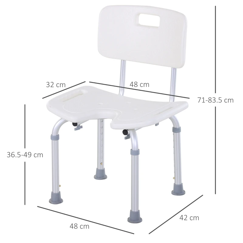 HOMCOM 6-Level Height Adjustable Shower Stool, Bath Chair with Non-Slip Feet, U-Shaped Seat for Elder, Pregnant, White