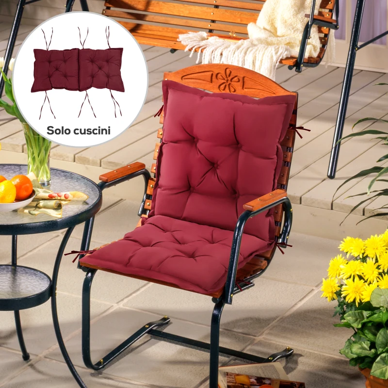 Outsunny Cuscino per Sedie da Giardino con Laccetti e Imbottitura Spessa, 100x50cm, Rosso