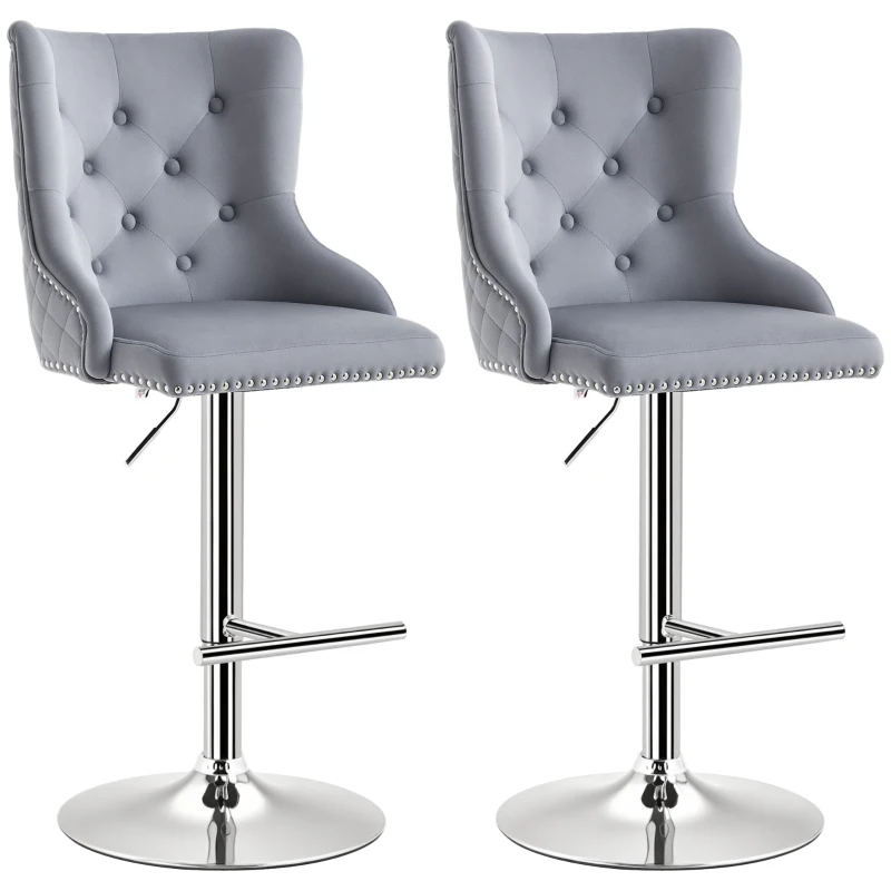 HOMCOM Barhocker, Sitzhocker, 2er-Set, höhenverstellbar, drehbarer Sitz, Fußstütze, Stahl, grau, 46 x 55 x 123cm