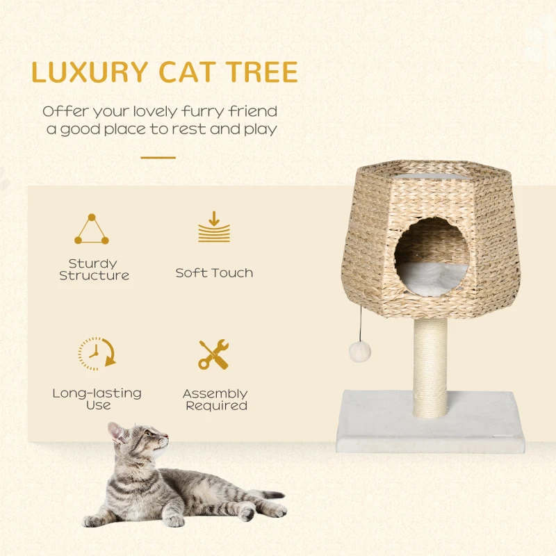 PawHut Cat Tree Tower with Scratching Post for Indoor Cats Climbing Activity Center Kitten Furniture Condo Sisal Natural