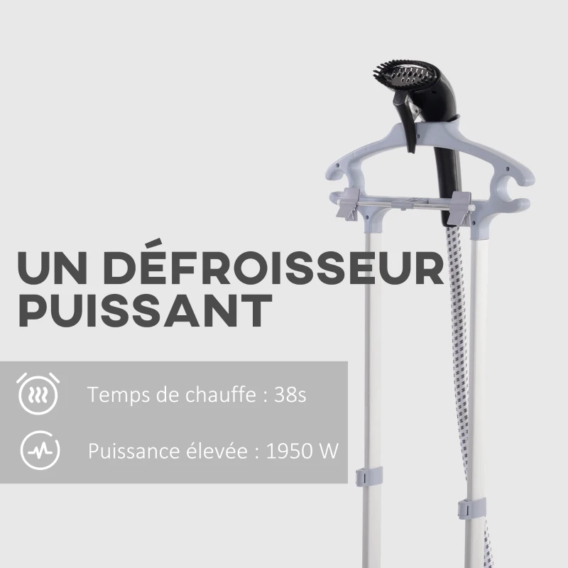 HOMCOM Défroisseur vapeur vertical 1950 W 32g/min, réservoir d'eau 2 L, tige télescopique, 11 températures réglables, noir