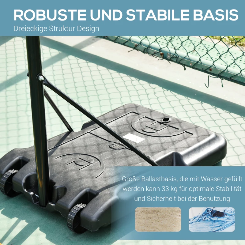 HOMCOM Basketballkorb, Basketballständer, höhenverstellbar, mit Wasser befüllbar, Schwarz