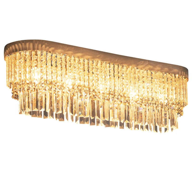 HOMCOM Modern Raindrop Crystal Chandelier, Round Rectangular hanging Ceiling Light, Linear Hanging Lighting with Stainless Steel Base, for Restaurant Kitchen Island Dining Room Hotel, Silver