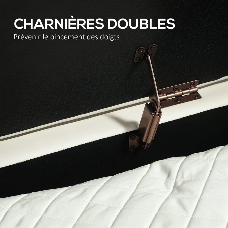 HOMCOM Banc de rangement, bout de lit en velours avec couvercle, pieds en métal, capacité 72 L, 108x44x43,5cm, crème