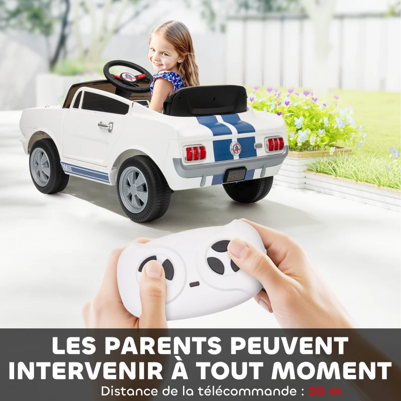 AIYAPLAY Voiture électrique 12V sous licence Ford Shelby GT 350 véhicule électrique télécommande télécommande 2,4G 3-6 ans blanc