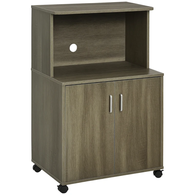 HOMCOM Mobile Cucina Multiuso con 4 Ruote, Armadietto e Ripiano per Microonde, 60.4x40.3x97cm - Grigio