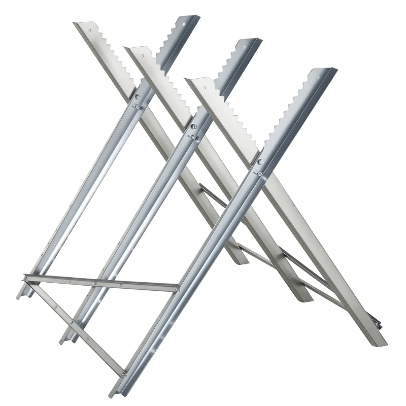 DURHAND Cavalete para Serrar Dobrável com Altura Ajustável Estrutura Triangular de Metal Suporte para Lenha 83x83x79 cm Prata