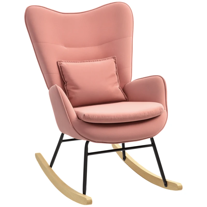 HOMCOM Velvet-Feel Rocking Armchair - Pink