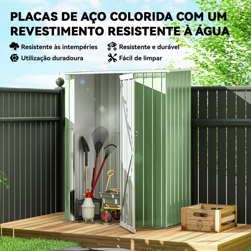 Outsunny Abrigo de Jardim 1,07㎡ 142x84x189 cm Abrigo de Armazenamento Abrigo de Ferramentas com Teto Inclinado e Porta Verde Clar