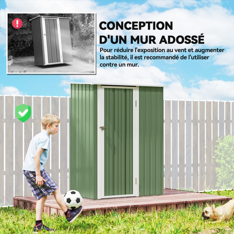 Outsunny Abri de jardin 1 m² - abri à outils - cabanon porte verrouillable - dim. 142L x 84 x 189H cm - acier galvanisé vert blanc