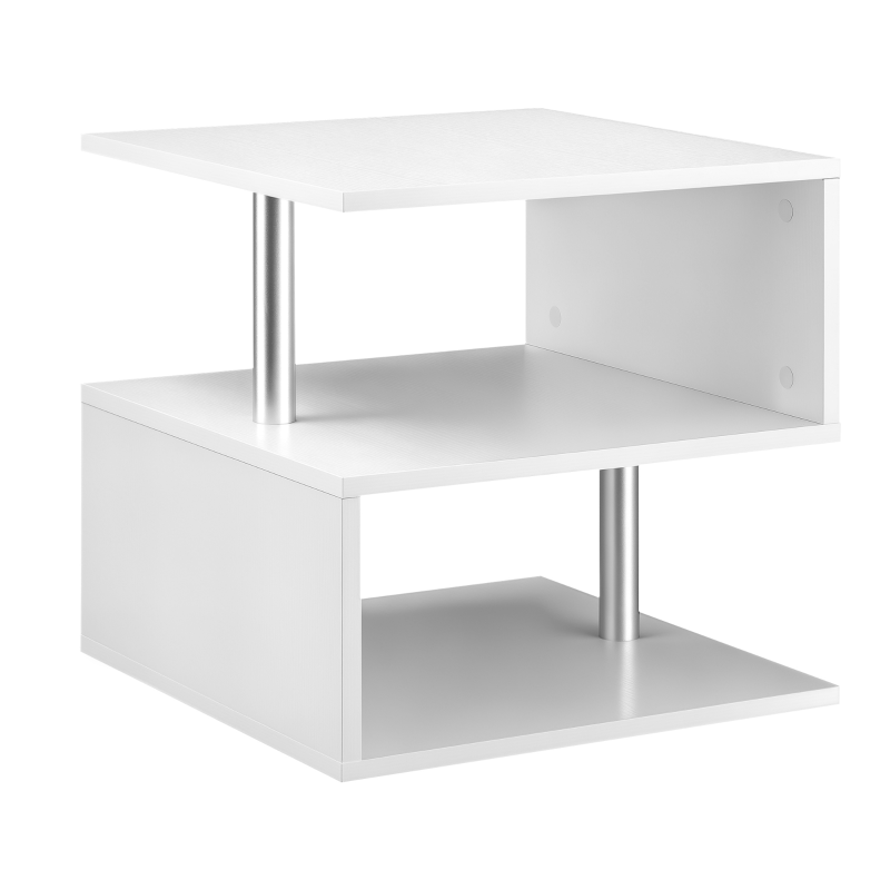 HOMCOM Tavolino Basso Da Salotto, Tavolino da Salotto Bianco, Design Moderno, Superficie Ampia, Due Ripiani, Forma S, in Legno e Ferro, 50 x 50 x 50cm, Bianco