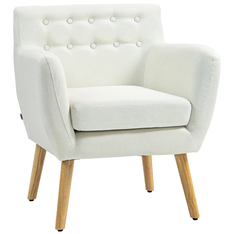 HOMCOM Poltrona de Sala de Estar Poltrona para Dormitório com Apoio para os Braços e Pés de Madeira 68x58,5x76 cm Creme