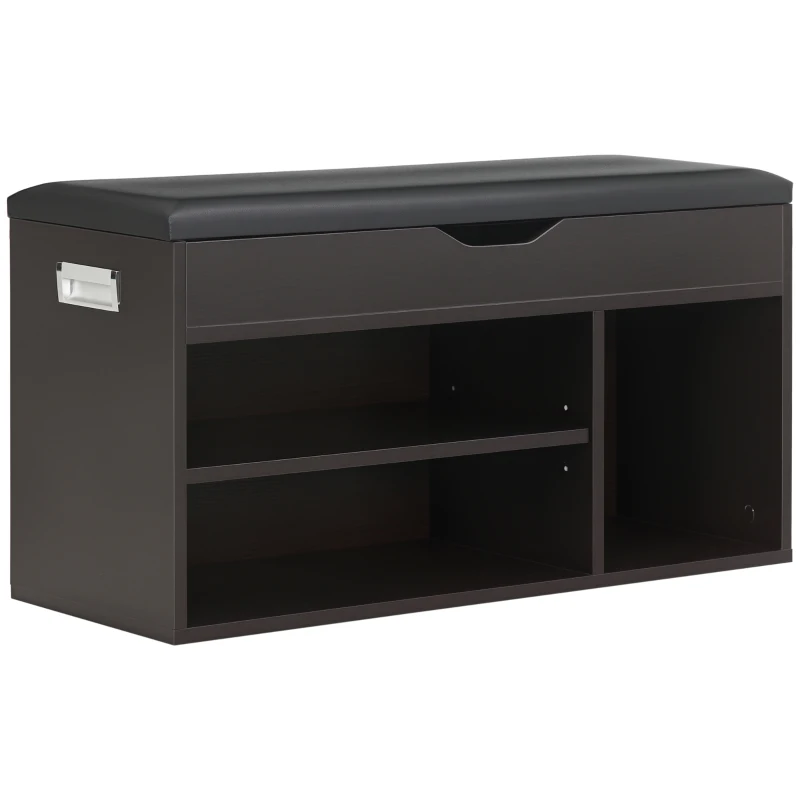 HOMCOM Meuble Chaussures Banc à Chaussures 2 Niveaux Rangement, Niche + Coffre intégré avec Coussin Noir