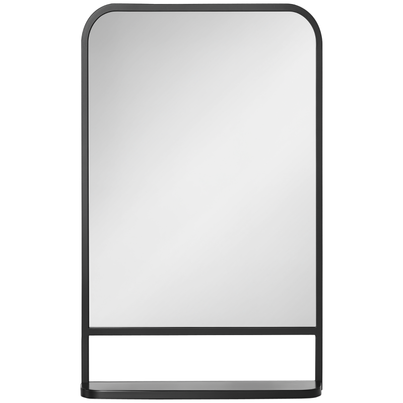 HOMCOM Modern Square Wall Mirror with Storage Shelf, 86 x 53 Mirrors for Living Room, Bedroom, Black