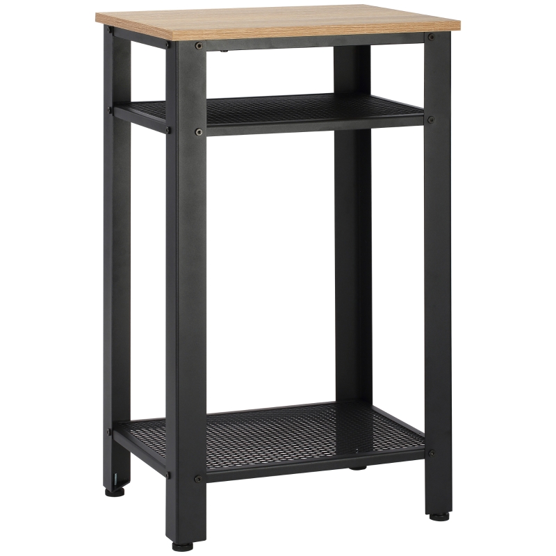 HOMCOM Mesa Auxiliar Mesita de Noche Estilo Industrial con 2 Estantes de Rejilla de Metal y Pies Ajustables para Salón Dormitorio 45x35x75 cm Roble y Negro