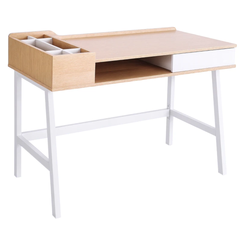 HOMCOM Mesa de Ordenador 80x53 cm Escritorio con 6 Compartimentos Estante Abierto y Cajón de Almacenaje para Oficina Despacho Estudio 100x55x81,5 cm Roble y Blanco