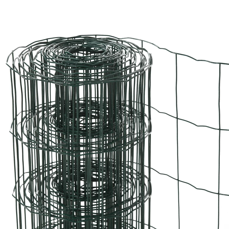 PawHut 0.6M x 10M Chicken Wire Mesh Roll Rabbit Poultry Animal Fence Plastic Coated Steel Metal Garden Netting Fencing