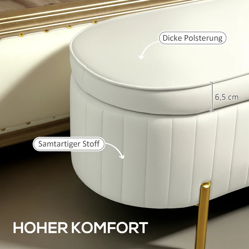 HOMCOM Sitzbank mit Klappdeckel und Stauraum, Stoffbezug, Metall, Cremeweiß+Golden(m-4)