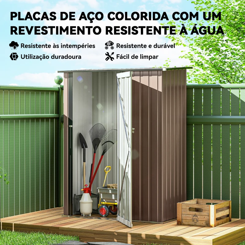Outsunny Abrigo de Jardim 1,07㎡ 142x84x189 cm Abrigo de Armazenamento Abrigo de Ferramentas com Teto Inclinado e Porta Marrom