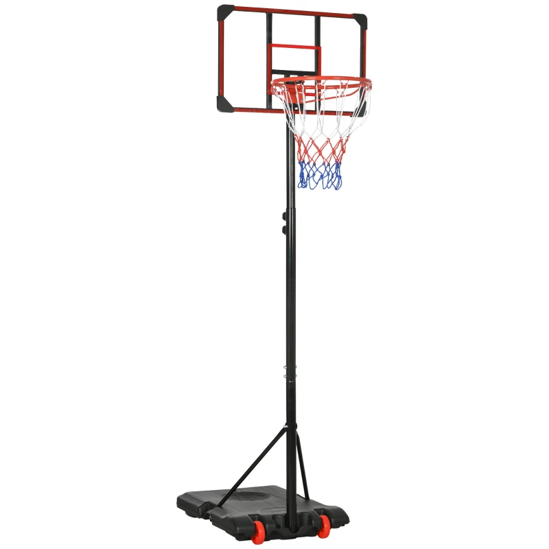 SPORTNOW Basketball Hoop and Stand Height Adjustable with Backboard Weighted Base, Wheels, 1.8–2 m, Black and Red