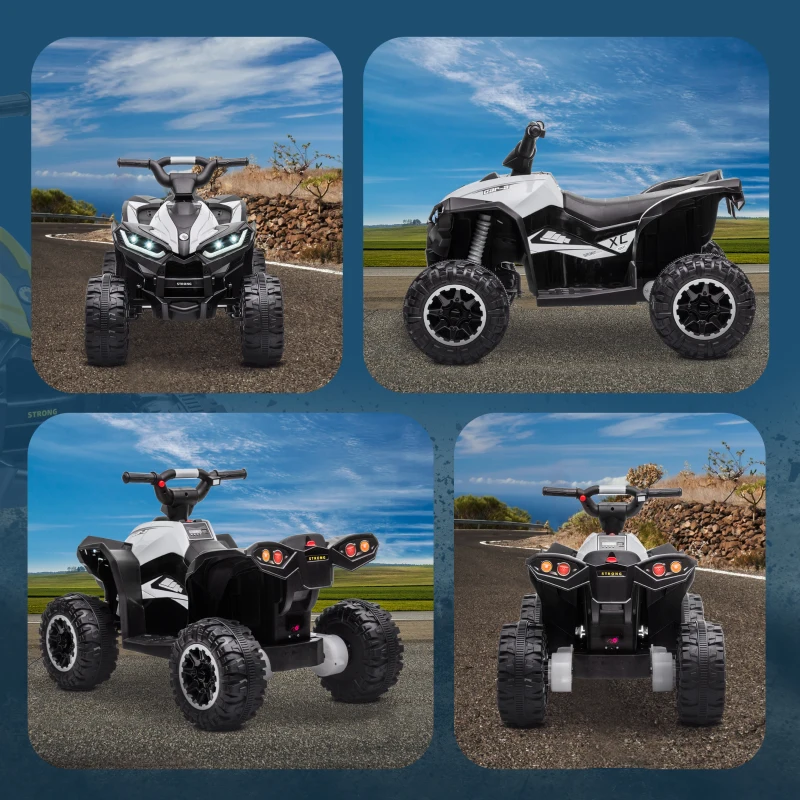 HOMCOM Quad buggy électrique enfant 12 V 6 Km/h max. effets lumineux selle pour enfant 3-5 ans métal PP noir blanc(m-9)